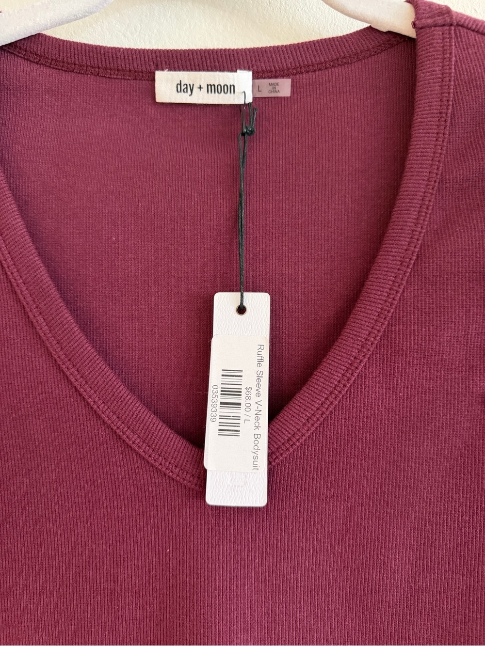 Day + Moon Burgundy Ruffle Sleeve V-Neck Bodysuit - Picture 3 of 6